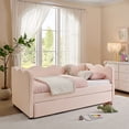 thumbnail image 5 of Newest Cozy Gingham Daybed with Trundle Twin Size Sofa Bed No Box Spring Needed, with USB Port and Adorable Wave Shaped, Linen Fabric, Pink, 5 of 8