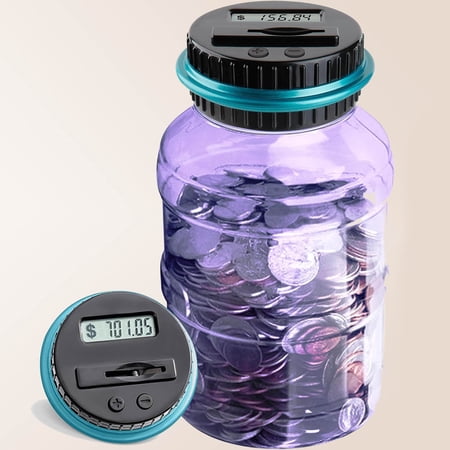 Digital Coin Counting Bank with 1.8L Capacity, Money Jar for Saving Goals, Bank for All US Coins (Purple)