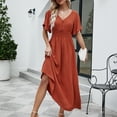 thumbnail image 1 of Lenago Robes d'Été pour Femmes Grande Taille Mode Femmes Été Décontracté Col en V Uni Manches Courtes Robe à Boutons Fête Plage Robes en Liquidation, 1 of 8