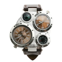 LEORX Quartz Sports Wrist Watch 9415 Men's Brown Dial Stainless Steel PU Band