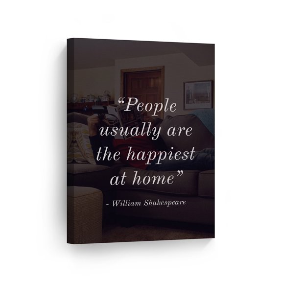 Smile Art Design People Usually Are The Happiest At Home Quote Canvas Print Motivational Inspirational Wall Art Saying Home Decor Artwork Bedroom Living Room Ready to Hang Made in the USA - 12x8