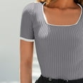 thumbnail image 5 of WTXUE T-Shirts Short Sleeve, Square Neck Shirts for Women's Square Neck Color Block T Shirt 2024 Summer Sli Crop Tops Solid, Knit Tops | Casual for Women Grey XL, 5 of 8