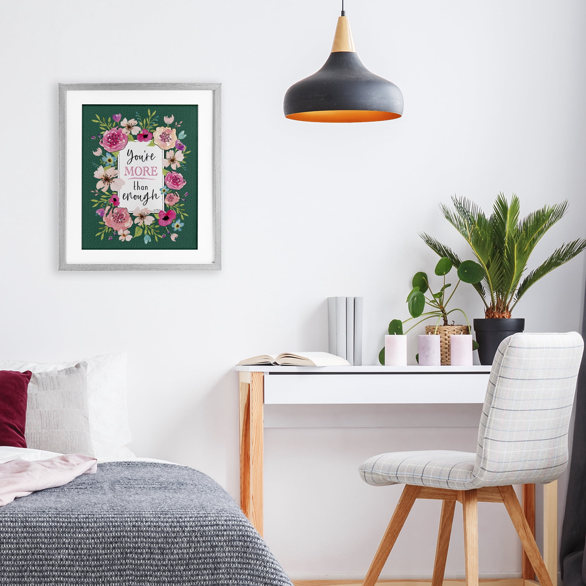 Stupell Industries More Than Enough with Florals Gray Framed Print Under Glass, design by Elizabeth Tyndall
