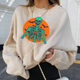 thumbnail image 2 of Chandails en Molleton d'Halloween pour Femmes Imprimé Squelette de Citrouille Surdimensionné Automne Chaud Doux Manches Longues Col Rond Pull Tops, 2 of 7