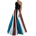 thumbnail image 2 of Robe d'Été pour Femmes 2024 Mode Grande Taille Col Contrasté Jupe Longue avec Patchwork Épaules Dénudées Robe Imprimée 50 % de Réduction Liquidation!, 2 of 6