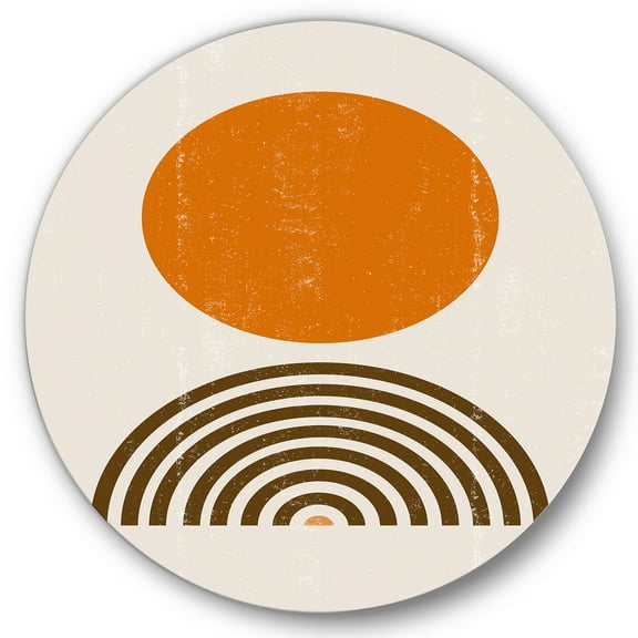 Designart 'Abstract Minimal Rainbow and Orange Sun I' Modern Circle Metal Wall Art 36x36 - Disc of 36