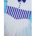 thumbnail image 4 of MSemis Kids Girls Christmas Short Sleeve Striped Bowknot Buttons Tulle Leotard Dress Blue 14, 4 of 6