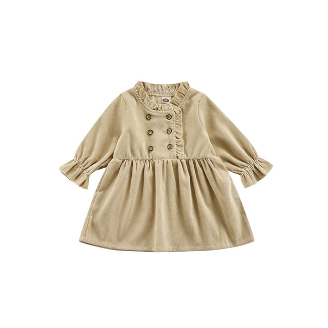 xiaxaixu Baby Girls Dress, Corduroy Solid Color Ruffled-Neck Long Sleeve Skirt