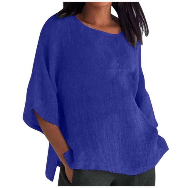 Pompotops Chemisier Mode pour Femmes Manches Courtes Col Rond Coton Ample
