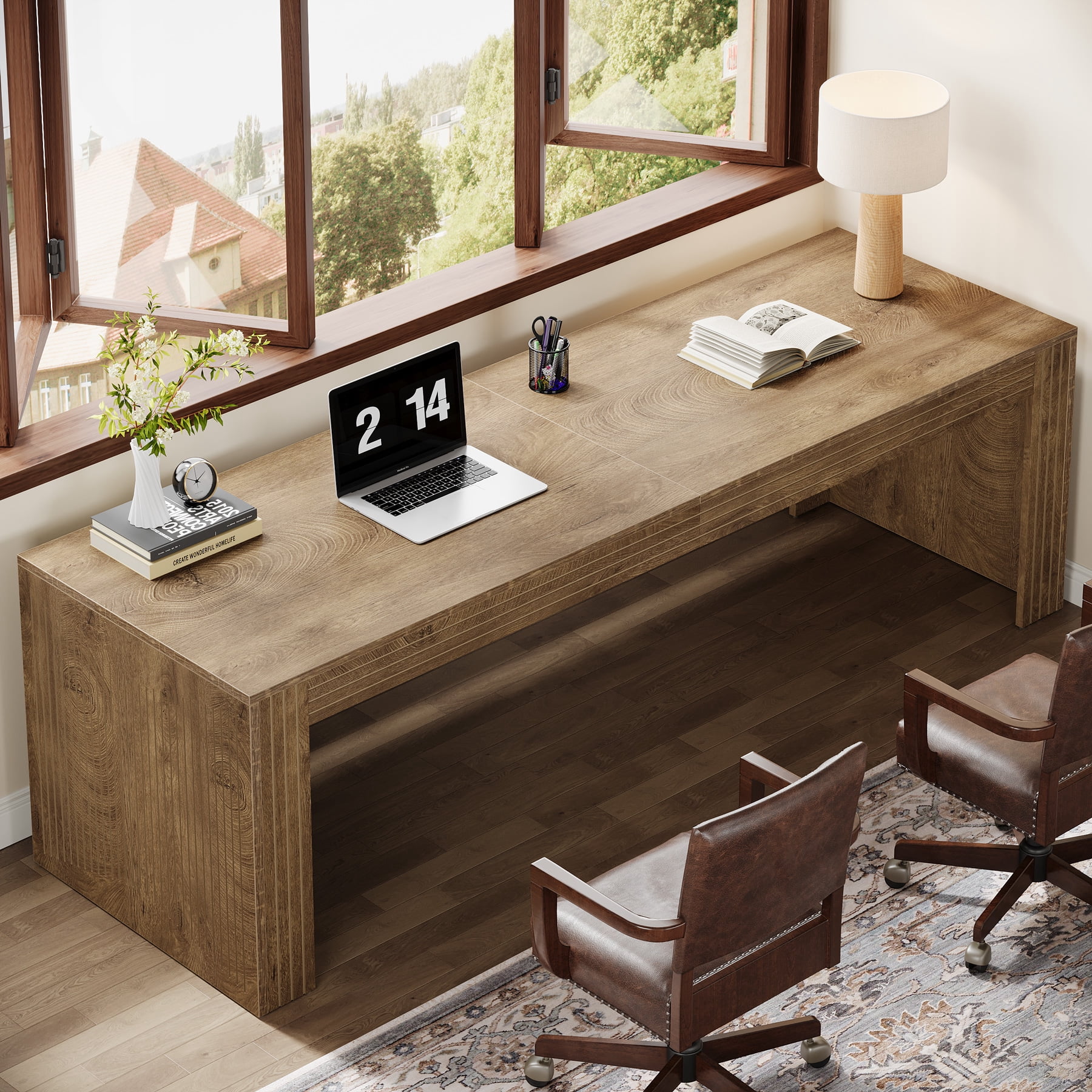 Tribesigns 79-inch Extra Long Desk, Two Person Desk for Home Office, Wooden Long Computer Double Desk, Writing Study Table for Office, Light Brown
