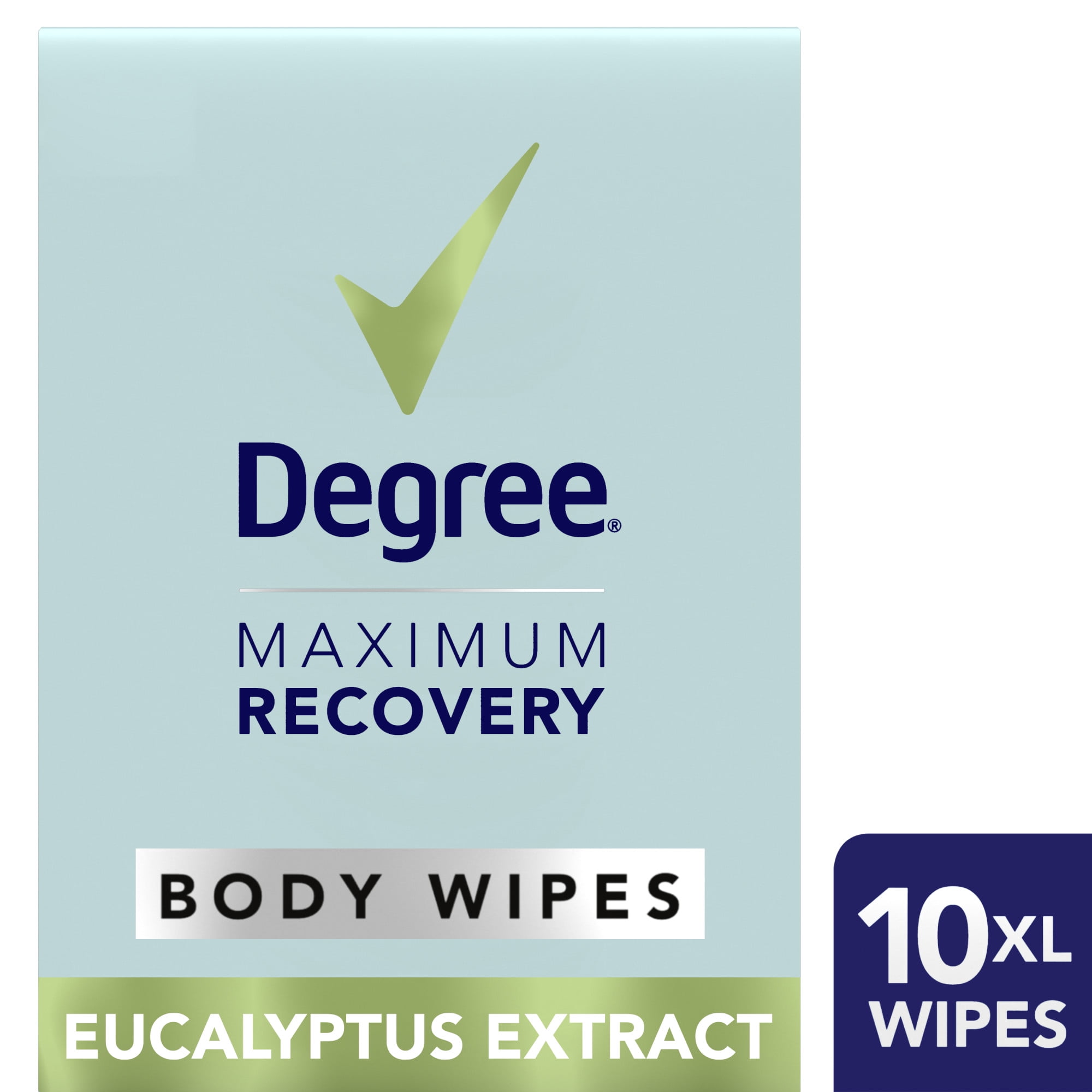 Degree Maximum Recovery Body Wipes Eucalyptus Extract, 1 Box, 10 Count