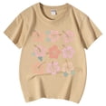 thumbnail image 4 of PMVFHDE Hauts pour Filles Hauts Basiques Tendance pour Fille Manches Courtes T-Shirts pour Fille T-Shirts Graphiques Col Rond Imprimé T-Shirt Khaki, 12-13 Ans, 4 of 5
