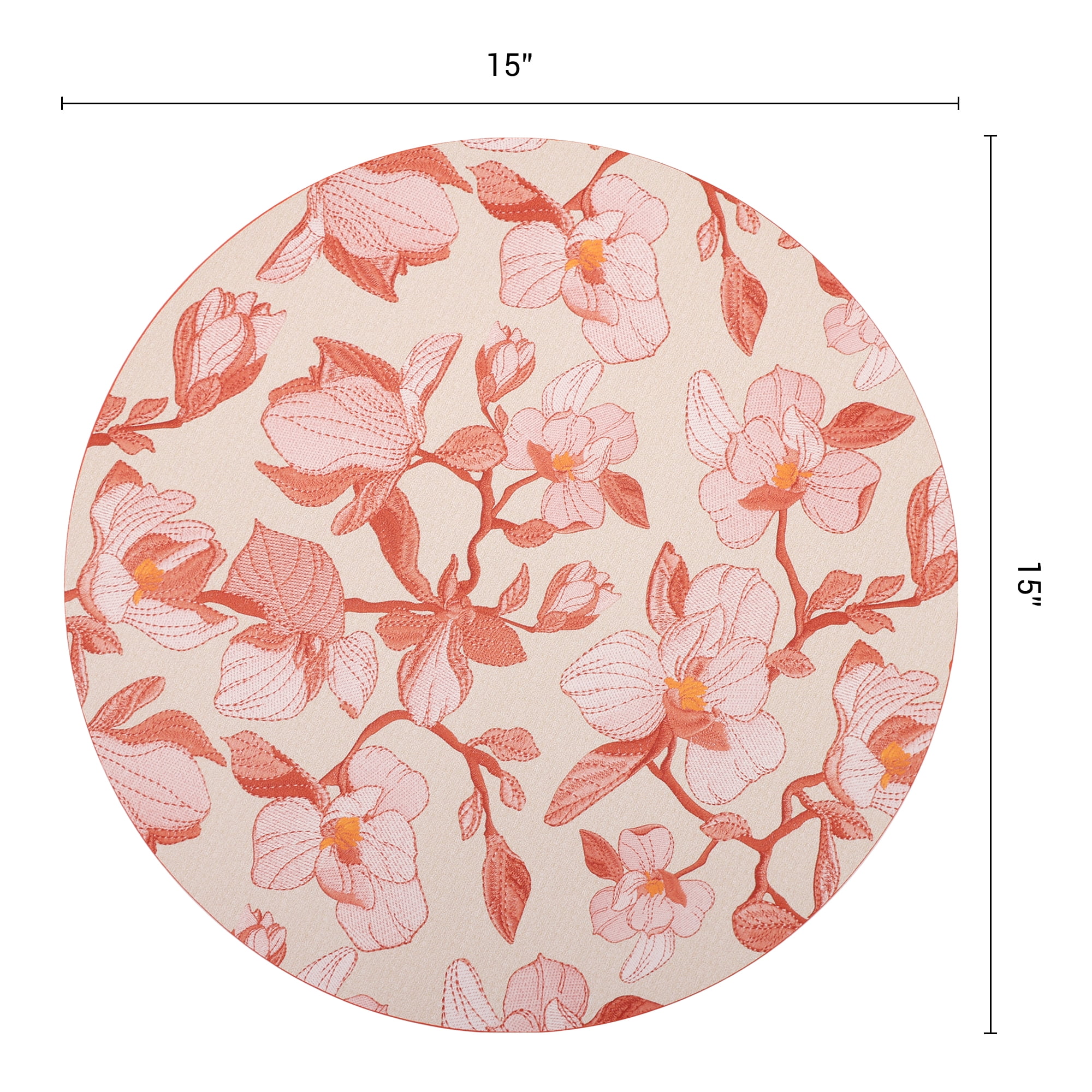 Unique Bargains 6pcs Faux Leather Floral Placemats Red 13"x13"