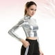 thumbnail image 2 of Plata Sexy Color sólido Bustier Traje de actuación de charol Ropa de manga larga para Cosplay Discoteca Escenario Mujeres - Talla L, 2 of 5