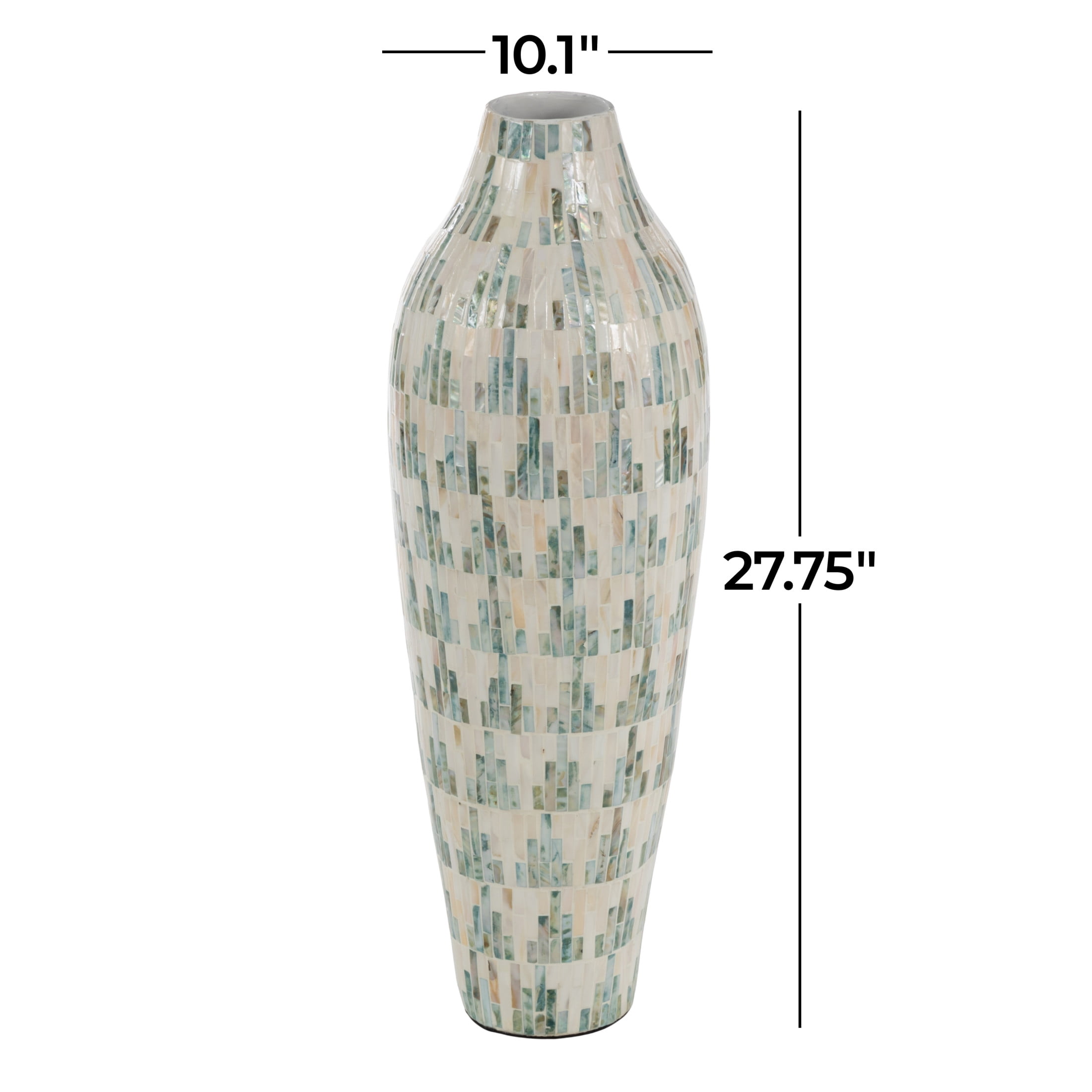 DecMode 28" Handmade Mosaic Inspired White Mother of Pearl Shell Vase with Pastel Blue and Pink Accents
