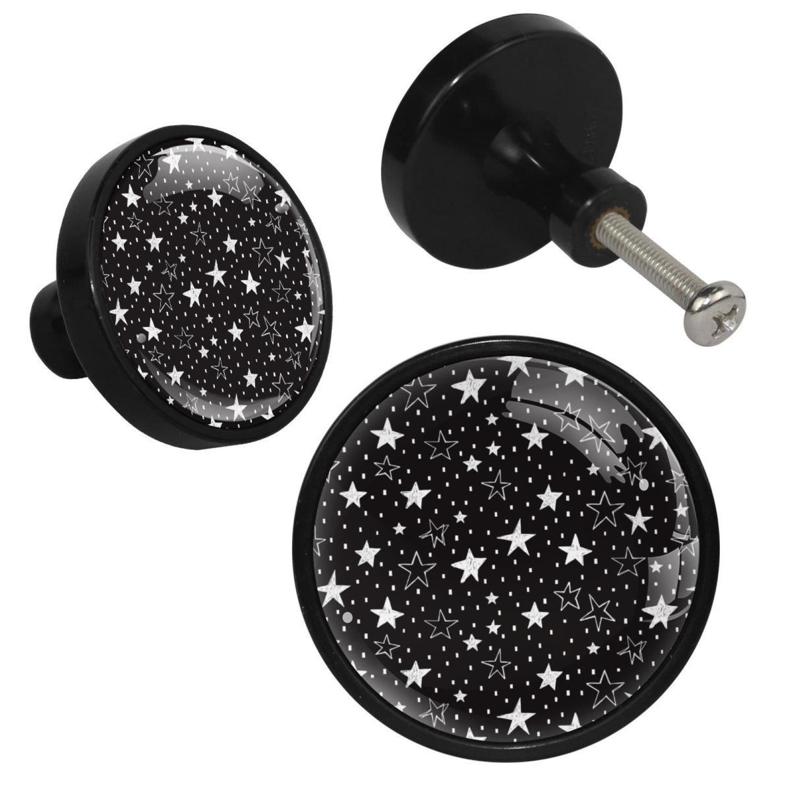4 Pcs Black and White Stars Knobs for Kitchen Cabinet Cupboard Dresser Bookcase Drawer Pulls Handles Round Home Decor