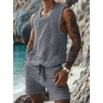 thumbnail image 4 of Men Crochet 2 Piece Outfits Mesh Sheer Tank and Shorts Summer Fishnet Shorts Set for Beach Casual Gray XXXL, 4 of 7