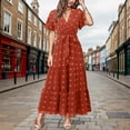 thumbnail image 2 of Riforla Womens Boho Dot Maxi Dresses Wrap V Neck Flutter Short Sleeve Solid Tie Belt A Line Tiered Flowy Long Dresses Solid Midi Dress Orange L, 2 of 5