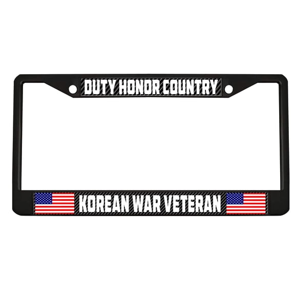 Duty Honor Country Korean War Veteran Style Metal License Plate Frame Personalized/Car Accessories Car Tag Holder Cover Carbon (Black/Carbon/White)