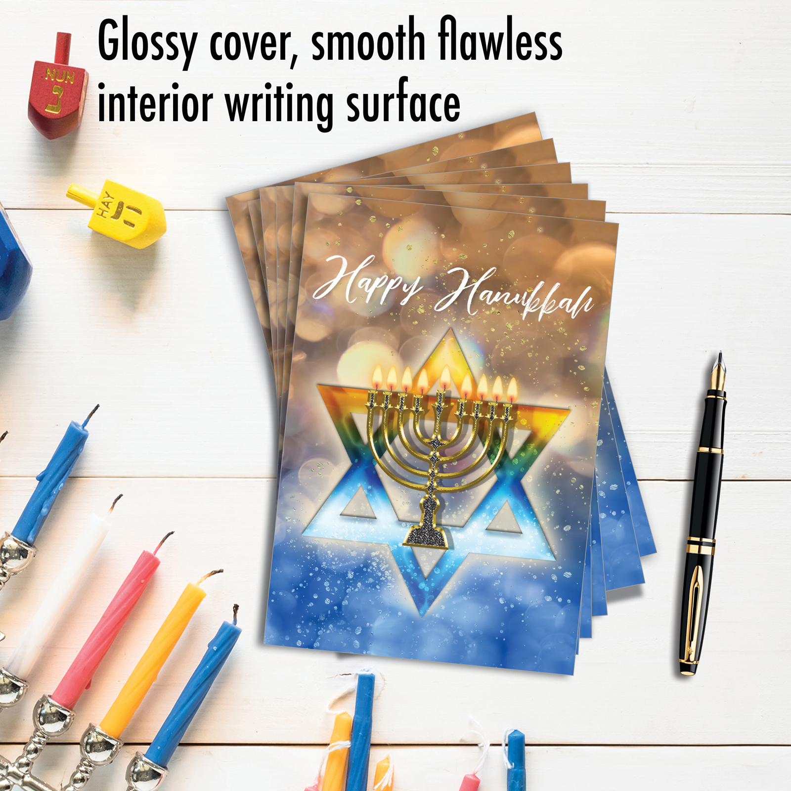 The Best Card Company 12 Blank Chanukah Greeting Cards Set w/ 5x7 Envelopes, 1x12 Designs, For Men, Women, Jewish Holiday Cards Festival of Lights C3687AHKB-B12x1