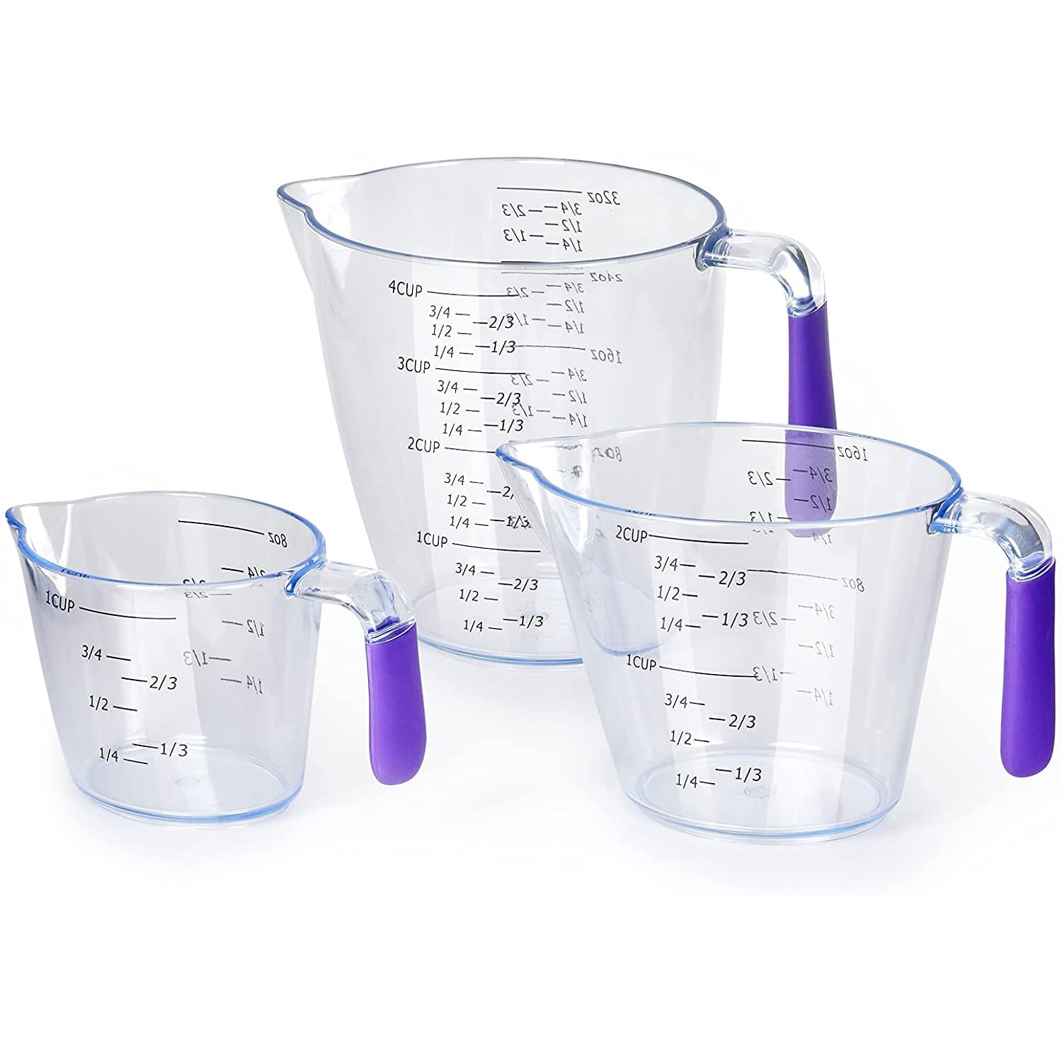 IWNTWY Plastic Measuring Cups Set, 1 2 4 Cup Capacity with Ounce Measurement, BPA Free Liquid