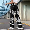 thumbnail image 4 of DHFJKG Boho Pants Women High Waisted Wide Leg Casual Drawstring Ethnic Style Printed Flowy Palazzo Summer Beach Vacation Clothes Stylish Trousers, 4 of 7
