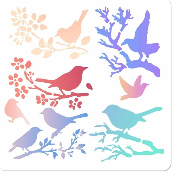 11.8 Inch Bird Stencil Large Birds on Tree Branch Flower Templates Hollow Out Plastic Silhouette Sign Drawing Reusable Template for Painting on Wood Floor Furniture Wall Card DIY Crafts