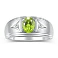 thumbnail image 1 of RYLOS Men's Rings Sterling Silver Classic 8X6MM Oval Gemstone &  Diamond Ring Peridot August Birthstone Rings For Man Silver Rings Size 13, 1 of 7