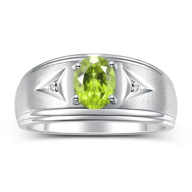 RYLOS Men's Rings Sterling Silver Classic 8X6MM Oval Gemstone & Diamond Ring Peridot August Birthstone Rings For Man Silver Rings Size 13