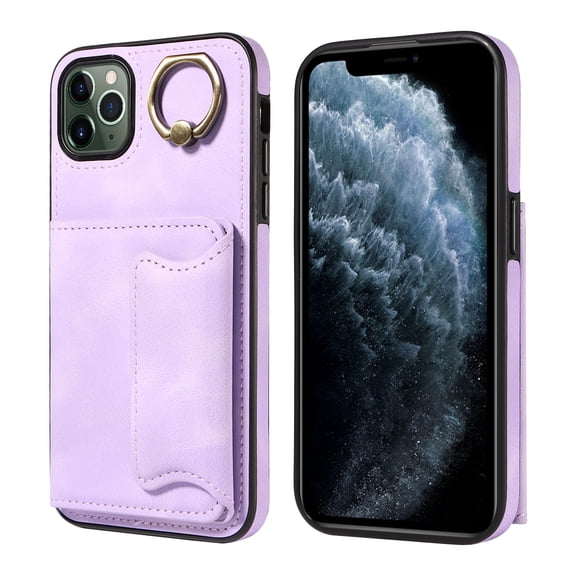 Case for iPhone 11 Pro Max, PU Leather 3 Card Slots with Finger Ring Holder Shockproof Phone Case