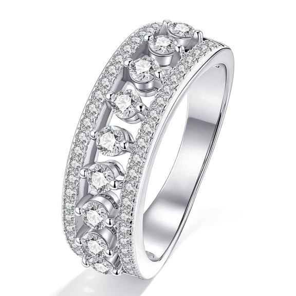 Blongme Moissanite Wedding Bands for Women 1.0ct Round Cut D Color VVS1 3-Row Eternity Wedding Ring Size 7