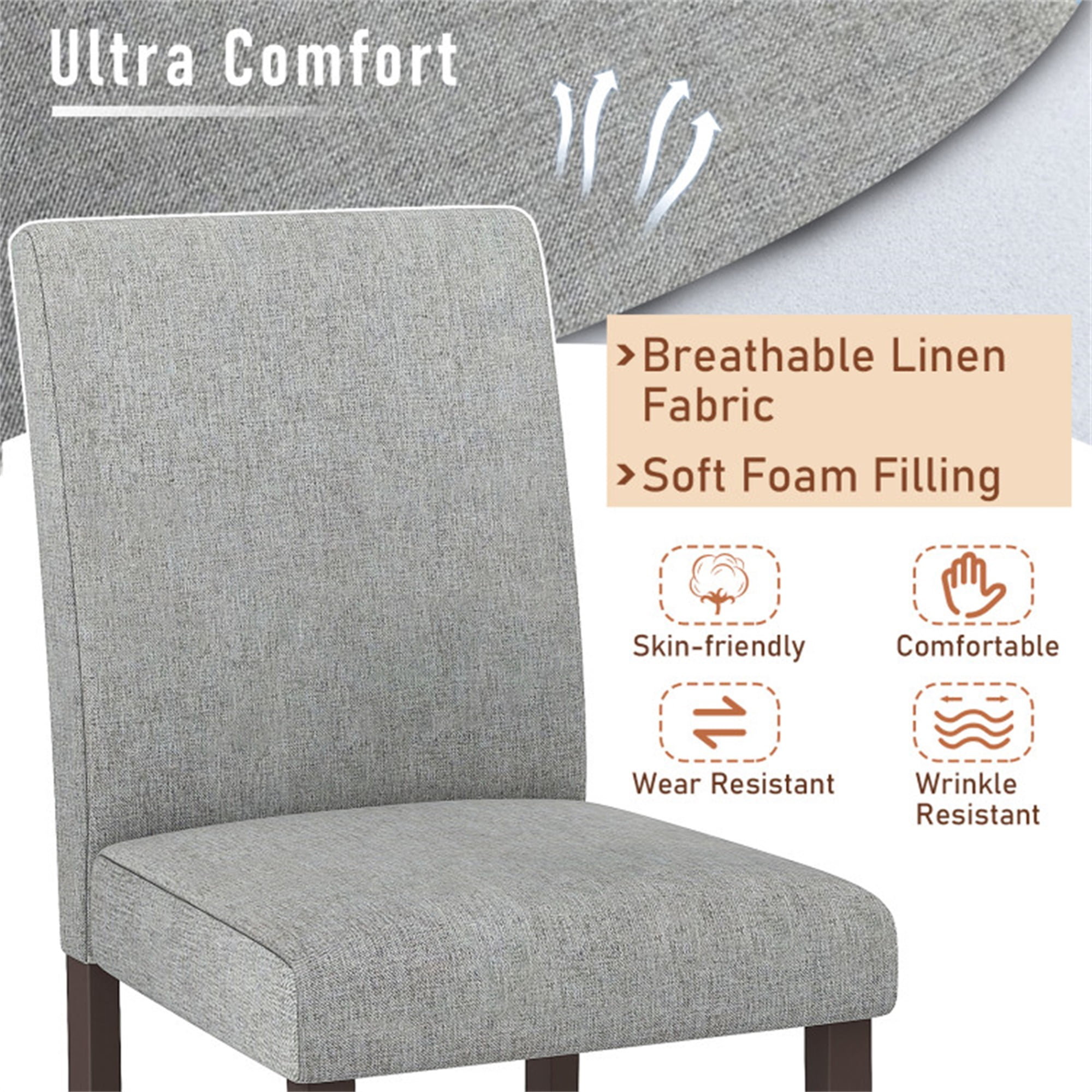 Demi Bonn 25" Set of 2 Counter Height Bar Stools, Modern Dining Chair with Backrests, Gray