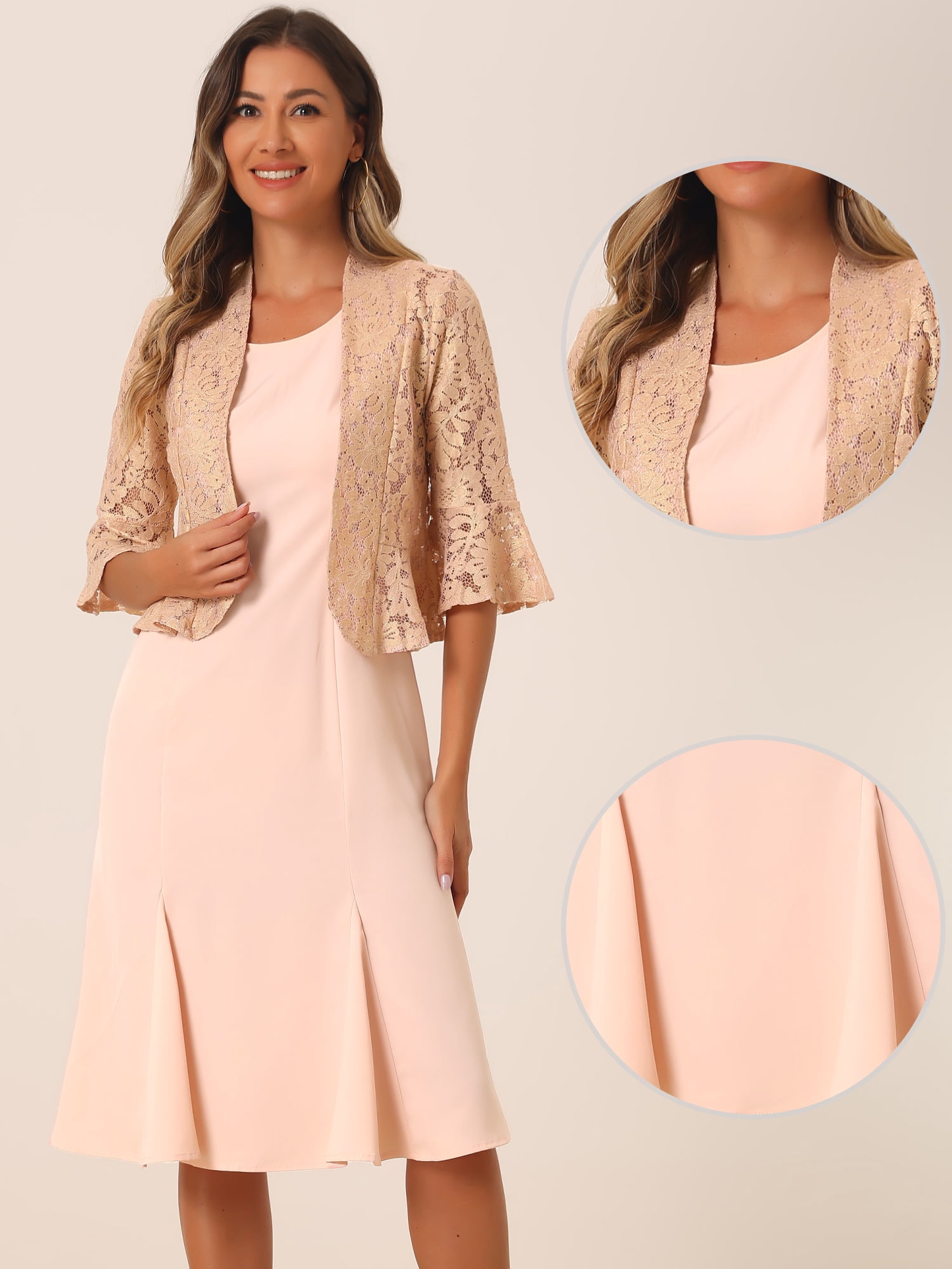 DARING DIVA 2Pcs Women's Lace Shrug Cardigan and Fishtail Hem Dress XS Pink