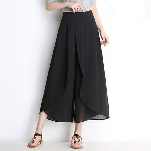 Alitao Maxi Skirt A Line Skirt Woman Summertime Loose Solid Color Thin Wide Leg Pants Slim Ninth Chiffon High Waisted Pants Pencil Skirt Flowy Skirt Black L