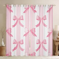 Homewish Cartoon Pink Bowtie Girl Blackout Curtains Set of 2 (52x84 Each),Geometric Stripes Lines Window Curtains,Dreamy Princess Curtains and Drapes,Microfiber Bedroom Decor