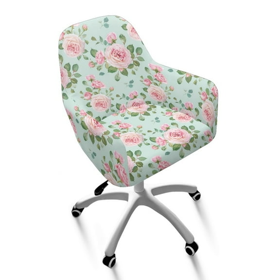Xixirimido Rose Pink Pattern Office Arm Chair Cover Swivel Dining Chair Slipcover Curved Back Armrest Chair Covers Stretch Desk Chair Protector Cover for Home Office