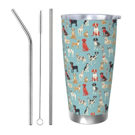 

Lukts Animal Dog for 20OZ Car Cup Stainless Steel Direct Drinking Straw Thermos Cup Suitable for Office Travel and Car-Straw Three-piece Set
