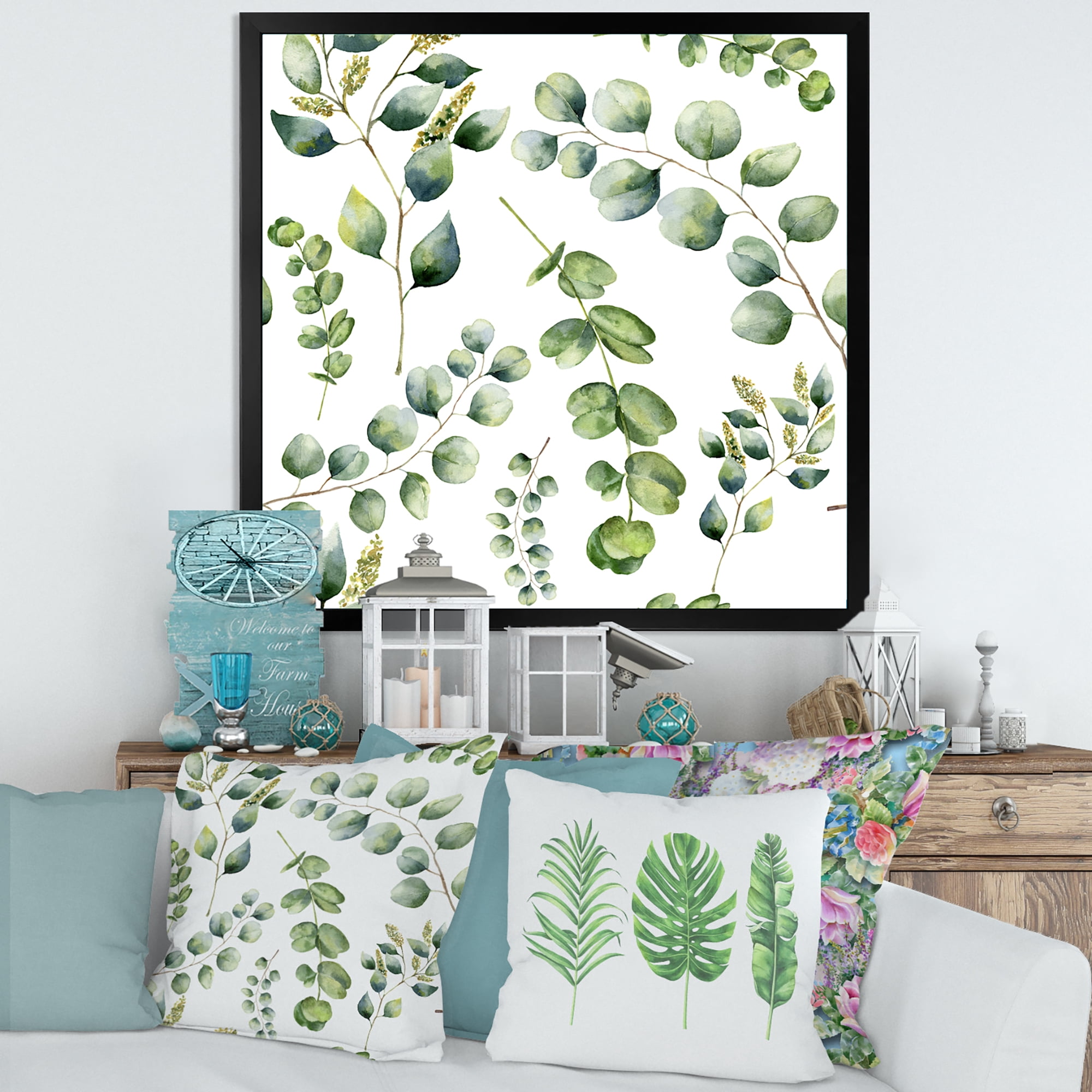 Designart 'Green Eucalyptus Plant Branches III' Traditional Framed Art Print