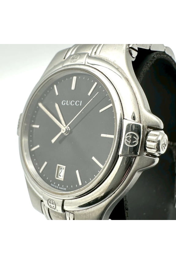 Pre-Owned GUCCI 9040M Date Stainless Steel Quartz Watch, Black, Men's (Good)