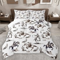 Homewish Southwestern Cowboy Tribal Queen Comforter Set,Rustic Western Bedding Sets,White Gray Bedding Comforter Set For Kids,Breathable Home Decor Reversible,3pcs