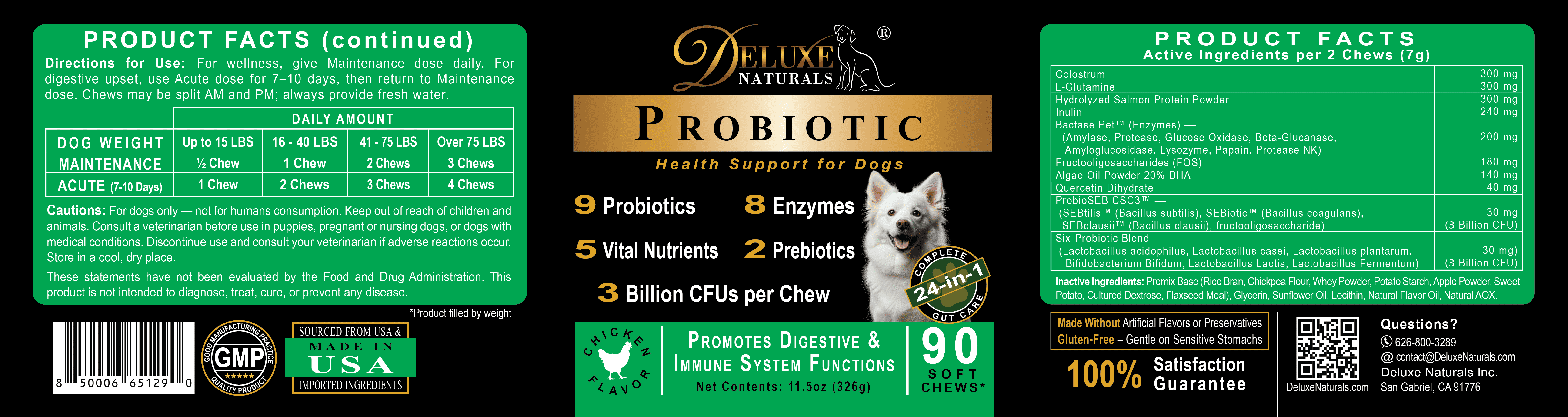 Deluxe Naturals Probiotic Soft Chews for Dogs – 180 Count (2 x 90ct) – Digestive & Immune Support with 9 Probiotics, 8 Enzymes, 2 Prebiotics & 5 Vital Nutrients – Chicken Flavor