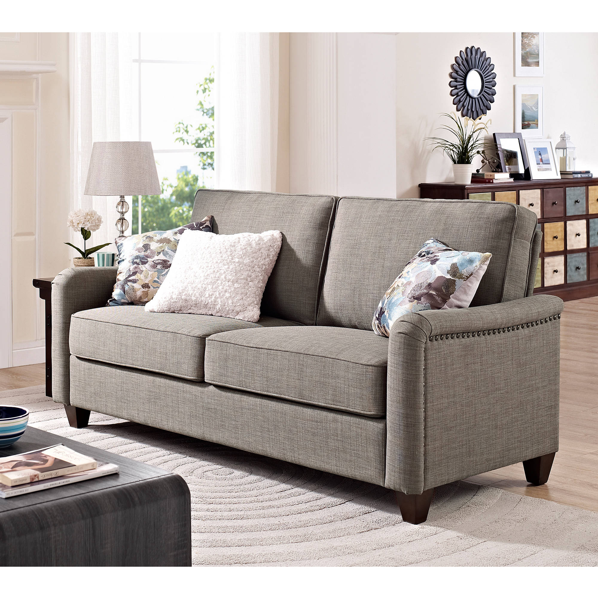 Better Homes and Gardens Grayson Sofa with Nailheads, Grey ... - Better Homes and Gardens Grayson Sofa with Nailheads, Grey - Walmart.com