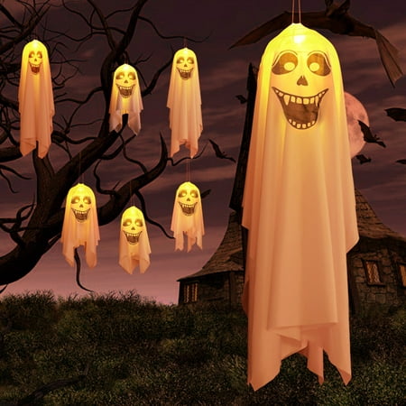 

Cheer US Halloween Hanging Light Up Ghost Decorations Flying Ghosts Glow in The Dark Color Changing Light Cute Face Battery Operated