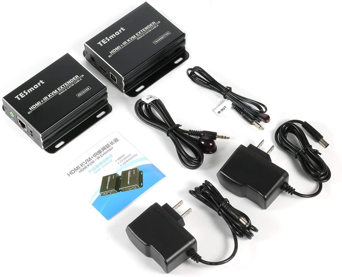 TESmart 60M HDMI KVM Extender Over Cat5e/6 with IR HDMI Extender Up to 200 Feet Support EDID 10.2 Gbps 1080P@60Hz