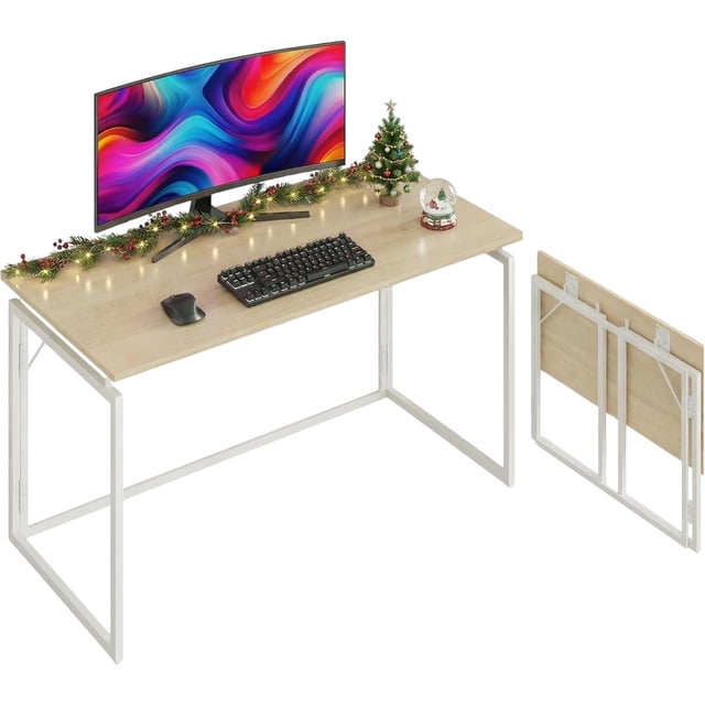 Folding Desk - Foldable Computer Desk for Small Spaces | Portable Space-Saving Small Office & Study/Writing Desk/Gaming | No Assembly | Bureau de Travail