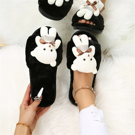 

uikmnh Warm Slippers Women s Fashion Doll Bear Plush Set Feet Flat Warm Casual Cotton Slippers 10.5