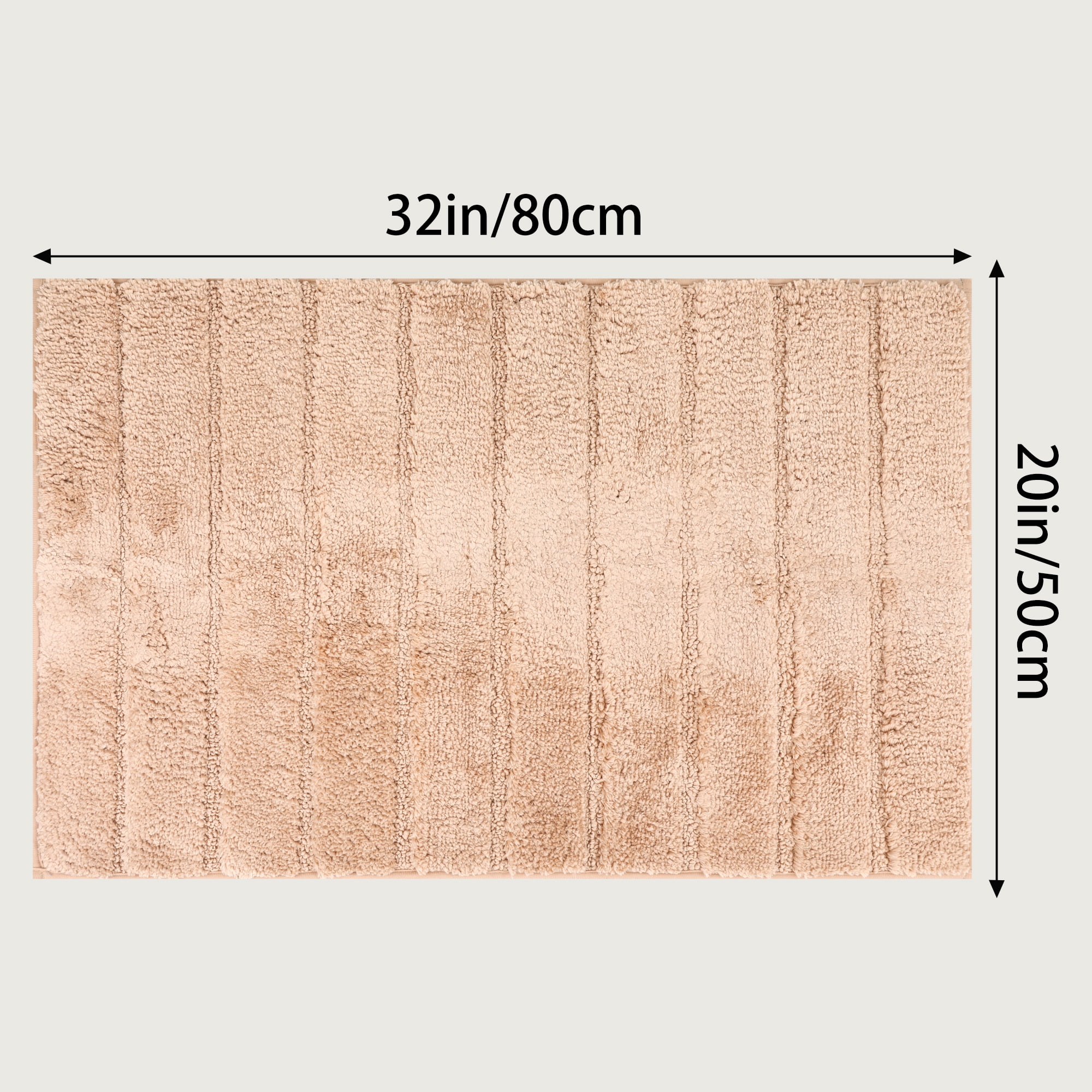 Unique Bargains Soft Stripe Bathroom Rug Rubber Backing Quick Dry Bath Rug Khaki 20" x 32"
