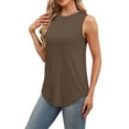 thumbnail image 5 of Otntypg Workout Tank Tops for Women Casual Summer Sleeveless Round Neck Basic Athletic T-Shirts Trendy Oversized Flowy Tunic Blouse Coffee M, 5 of 10