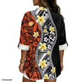thumbnail image 2 of FKELYI Polynesian Frangipani Flower Print Womens Faux Linen Shirt for Summer Top Shirts Roll Up Sleeve Design Casual Blouse for Ladies Beach Vacation Outfits, 2XL, 2 of 5