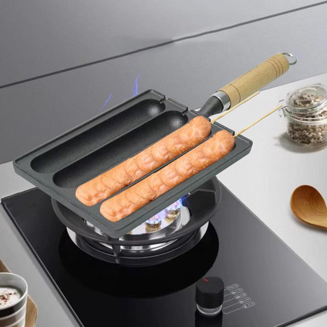 Sartén para Asar Hot Dog Presser Maker DIY Antiadherente Hierro Fundido 4 Rejillas Corn Dog Grill Pan Salchicha Roll Y Snack Baking Pan Par Rectángulo BLESIY Sartén De Salchichas